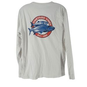 Vineyard Vines Graphic Tee Mackerel Long Sleeve White Mens Size S Preppy Crew
